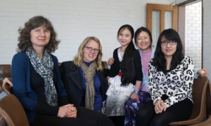 Lorna, Stine and Yvonne (far right) with friends at the Melbourne Asian church